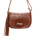 Kit bolsa grande couro preta com alça caramelo + mini croco caramelo ref:DM-03A