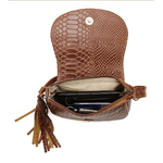 Kit bolsa grande couro preta com alça caramelo + mini croco caramelo ref:DM-03A