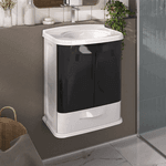 GABINETE COM LAVATORIO 45X32X58CM BRANCO E PRETO