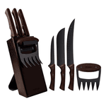 JOGO DE FACAS INOX BLACK CEPO MADEIRA CHURRASCO TRAMONTINA 05 PEÇAS