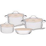 JOGO DE PANELAS AÇO INOX 4 PEÇAS UNA CERAMICA BEGE