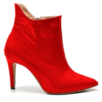 Bota Feminina Cano Curto Bico Fino Tecido Napa Verniz Vermelho