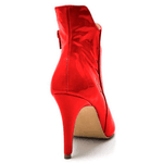 Bota Feminina Cano Curto Bico Fino Tecido Napa Verniz Vermelho