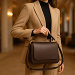 Bolsa Feminina de Mão com Alça Transversal Café Couro DIfranca - 8601