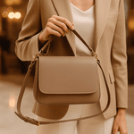 Bolsa Feminina de Mão com Alça Transversal Nude Couro DIfranca - 8601
