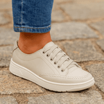 Tênis Feminino Casual Bege em Couro DIfranca - 104