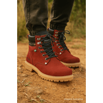 Bota Adventure Cano Médio Couro Nobuck Azimute - Pedra - Vermelho