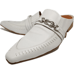 Babuche Masculino Italiano em Couro Social Executivo Wilson Bico Fino Ref: 1013 Branco Branco