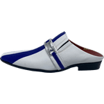 Babuche Masculino Italiano em Couro Social Executivo Blue Strip Bico Fino Ref: 1029 Branco Branco