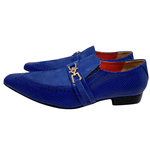 Sapato Masculino Italiano em Couro Social Executivo Azul Canson Bico Fino Ref: 103 Azul