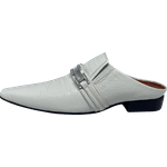 Babuche Masculino Italiano em Couro Social Executivo Epantchin Bico Fino Ref: 1031 Branco Branco