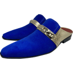 Babuche Masculino Italiano em Couro Social Executivo Belford Bico Fino Ref: 1033 Azul Azul