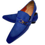 Sapato Masculino Italiano em Couro Social Executivo Azul Canson Bico Fino Ref: 103 Azul