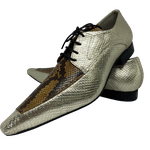 Sapato Masculino Italiano em Couro Social Executivo Dourado Cobra Spice Bico Fino Ref: 105 Dourado