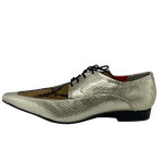 Sapato Masculino Italiano em Couro Social Executivo Dourado Cobra Spice Bico Fino Ref: 105 Dourado