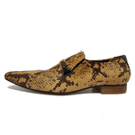 Sapato Masculino Italiano em Couro Social Executivo Cobra Amarelo Deo Bico Fino Ref: 172 Amarelo