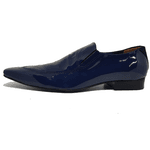 Sapato Masculino Italiano em Couro Social Executivo Azul Port Royal Bico Fino Ref: 180 Azul