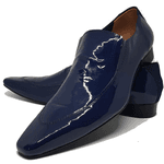 Sapato Masculino Italiano em Couro Social Executivo Azul Port Royal Bico Fino Ref: 180 Azul