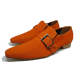 Sapato Masculino Italiano em Couro Social Executivo Laranja Sonic Bico Fino Ref: 183 Laranja