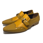 Sapato Masculino Italiano em Couro Social Executivo Cobra Amarelo Natural Bico Fino Ref: 202 Amarelo