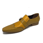 Sapato Masculino Italiano em Couro Social Executivo Cobra Amarelo Natural Bico Fino Ref: 202 Amarelo