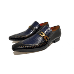 Sapato Masculino Italiano em Couro Social Executivo Azul Muscle Bico Fino Ref: 246 Azul