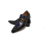 Sapato Masculino Italiano em Couro Social Executivo Azul Muscle Bico Fino Ref: 246 Azul
