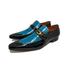 Sapato Masculino Italiano em Couro Social Executivo Azul Plato Bico Fino Ref: 248 Azul