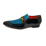 Sapato Masculino Italiano em Couro Social Executivo Azul Plato Bico Fino Ref: 248 Azul