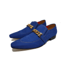 Sapato Masculino Italiano em Couro Social Executivo Azul Return Bico Fino Ref: 252 Azul