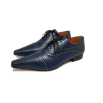 Sapato Masculino Italiano em Couro Social Executivo Azul Marcel Bico Fino Ref: 272 Azul