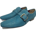 Sapato Masculino Italiano em Couro Social Executivo Azul Strips Bico Fino Ref: 345 Azul Azul