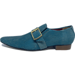 Sapato Masculino Italiano em Couro Social Executivo Azul Strips Bico Fino Ref: 345 Azul Azul