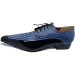 Sapato Masculino Italiano em Couro Social Executivo Azul Serge Bico Fino Ref: 357 Azul Azul