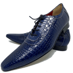 Sapato Masculino Italiano em Couro Social Executivo Azul Serge Bico Fino Ref: 366 Azul Azul
