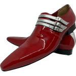 Sapato Masculino Italiano em Couro Social Executivo Vermelho Gaarder Bico Fino Ref: 370 Vermelho