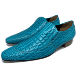 Sapato Masculino Italiano em Couro Social Executivo Azul Aquarius Bico Fino Ref: 390 Azul