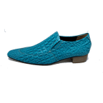 Sapato Masculino Italiano em Couro Social Executivo Azul Aquarius Bico Fino Ref: 390 Azul