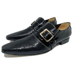 Sapato Masculino Italiano em Couro Social Executivo Cobra Preto Brás Bico Fino Ref: 397 Preto