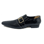 Sapato Masculino Italiano em Couro Social Executivo Cobra Preto Brás Bico Fino Ref: 397 Preto