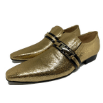 Sapato Masculino Italiano em Couro Social Executivo Dourado Mistery Bico Fino Ref: 419 Dourado