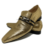 Sapato Masculino Italiano em Couro Social Executivo Dourado Mistery Bico Fino Ref: 419 Dourado