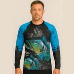 Camiseta Manga Longa para Pesca Estampa Full com Proteção UV personalizada com seu Nome Azul 