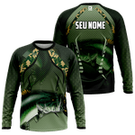Camiseta Manga Longa para Pesca Estampa Full com Proteção UV personalizada com seu Nome Verde