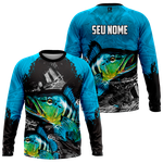 Camiseta Manga Longa para Pesca Estampa Full com Proteção UV personalizada com seu Nome Azul 