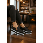 Slip On Feminino Ziper Lateral Couro legitimo Preto