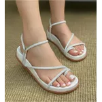 Sandália Rasteira Feminina com Pedrarias Coloridas Brilho Intenso Branca