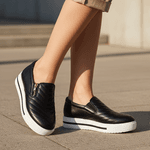 Tênis Slip On Zíper Iate Costura Frontal Calce Fácil Confortável Dk Shoes Preto