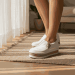 Tênis Slip On Fecho em Zíper Branco Rose Sola Alta Confortável