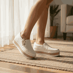 Tênis Slip On Fecho em Zíper Branco Rose Sola Alta Confortável